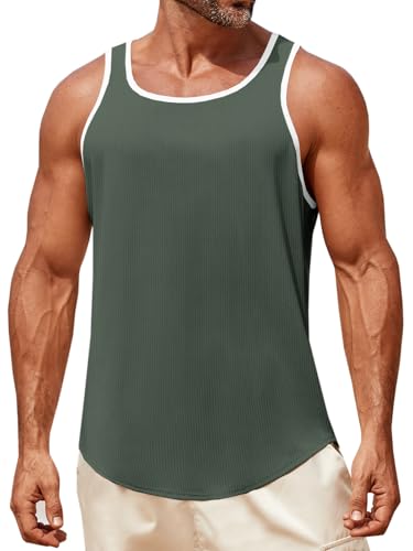 Runcati Mens Sleeveless Tank Tops Workout Muscle Gym Knitted Shirt Athletic Bodybuilding Slim Fit Ribbed T Shirts