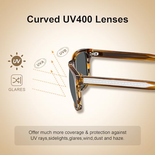 Image of CARFIA Acetate Curved Polarized Sunglasses for Men UV Protection, Retro Cool Driving Eyewears with Embossed Pattern Wire Core