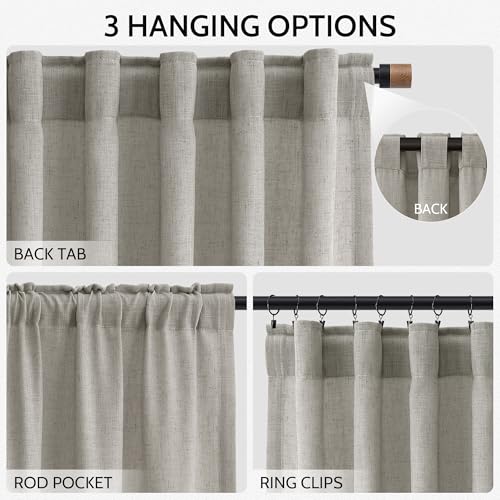 Image of Silver Grey Linen Curtains 120 Inch Extra Long for Living Room Back Tab Light Filtering Semi Sheer Drapes Modern Farmhouse Boho Textured Curtain for Floor to Ceiling High Window 52x120,2 Panels