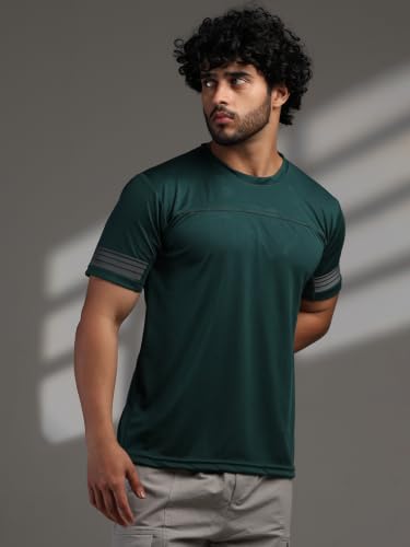 Image of CHKOKKO Men's Sports Activewear Tshirt Solid tee with Reflective Half Sleeve Regular Fit for Running Yoga Training Activities Navy