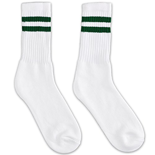 Impress'D Clothing 12 Pairs white unisex crew socks with two hunter green stripes classic retro old school3