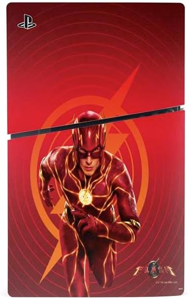 Skinit Decal Gaming Skin Compatible with PS5 Slim Disk Console - Officially Licensed DC Comics The Flash Movie: Flash in Motion Design