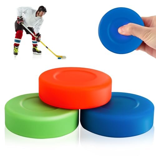 WDFCN 3 Stück Pucks Eishockey Gummi Bunt Hockey Puck 50g Ice Hockey Ball Set Outdoor Eishockey Geschenk für Übung und Klassisches Training Hockey Eishockey Schläger 7,2x0,2cm