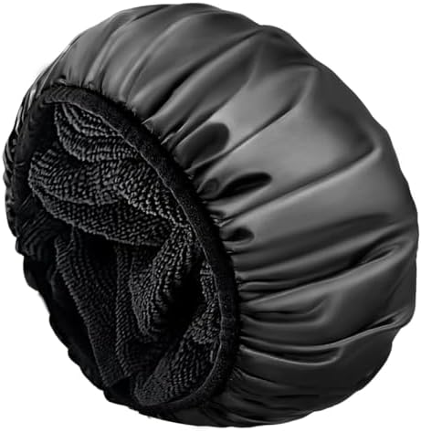 - Aquior Shower Cap,Terry Lined Shower Cap for Women Reusable, Triple Layer Waterproof Bath Cap, Extra Large for Women Long Hair(Black)