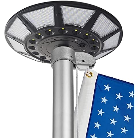 Flag Pole Light Solar Powered, 566 LEDs 6000lm Brightest Flagpole Light with DC Charging Port,Up to 20 Hrs, 100% Flag Coverage, Fits Most 15-30 Ft Flag Pole 0.55" Diametre Flag Ornament Spindles Cover