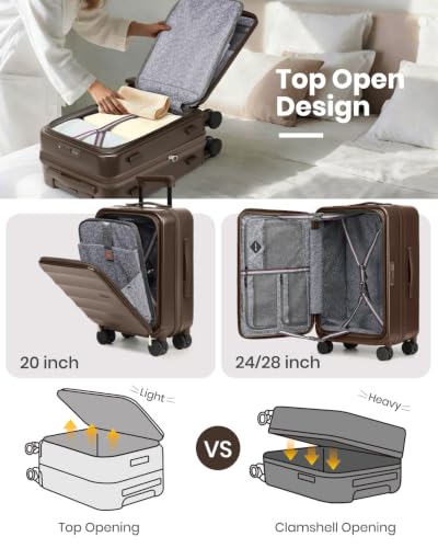 Image of Joyway Expandable 5 Piece Luggage Sets with Front Pocket, Coffee | Top Opening Suitcase, Laptop Compartment, Silent Spinning Wheels, Includes Backpack & Bag, Great For Family Travel
