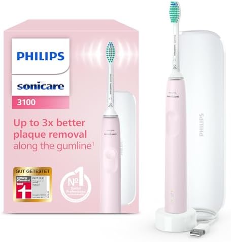 Philips Sonicare 3100 elektrische Zahnbürste, Schallzahnbürste, Andruckkontrolle und Timer, Reiseetui, Sugar Rose, Modell HX3673/11