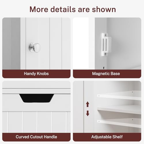 Teenfon Tall Bathroom Cabinet, Spacious 40Cm Wide Freestanding Bathroom Storage Unit With 1 Drawer & Adjustable Shelves, Slim Space-Saving Tallboy For Bathroom, Hallway, Living Room, White 40X30X170Cm - 6