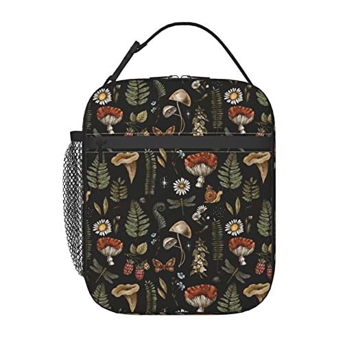 Supluchom Lunch Box Vintage Magic Mushroom Leaf Forest Insulated Bag Reusable Leakproof Food Tote Container With Side Pocket For Work School Picnic Hiking Daytrip Kid Over 3 Years Old #TOP25