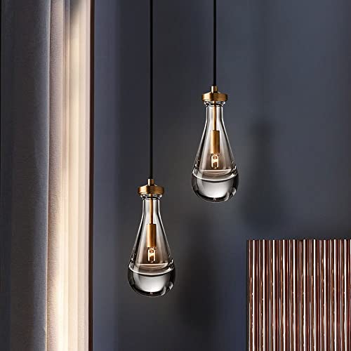 Lámpara colgante de cristal E14 regulable de latón cepillado para techo 6