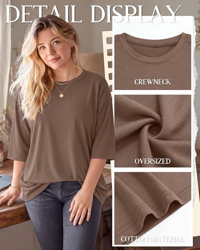 Image of Locoowai 3 Pack Women Plus Size Tops 3 /4 Sleeve Cotton Crew Neck Oversized T Shirts Loose Fit Tee Tunic Casual Blouse