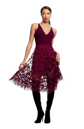 Image of Dress the Population Women's Darleen Sleeveless Plunging Neckline Fit and Flare Midi Dress
