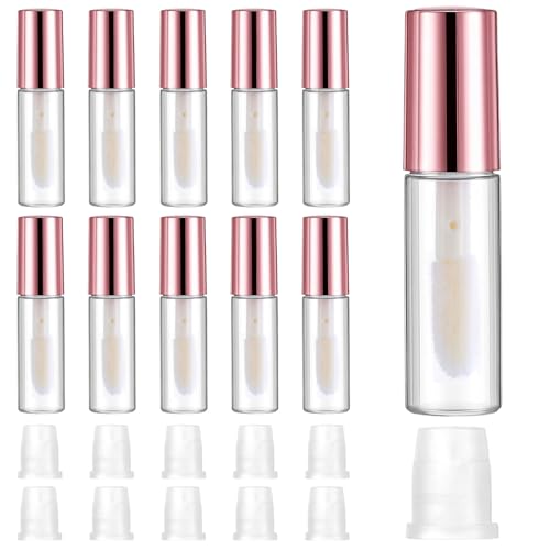 IANFAN 10 Pcs Empty Lip Gloss Tubes 1.2ml Mini Refillable Lip Balm Bottles with Rubber Insert and Brush Clear Plastic Lip Balm Gloss Containers for Samples Lips Balms Travel Split and DIY Makeup
