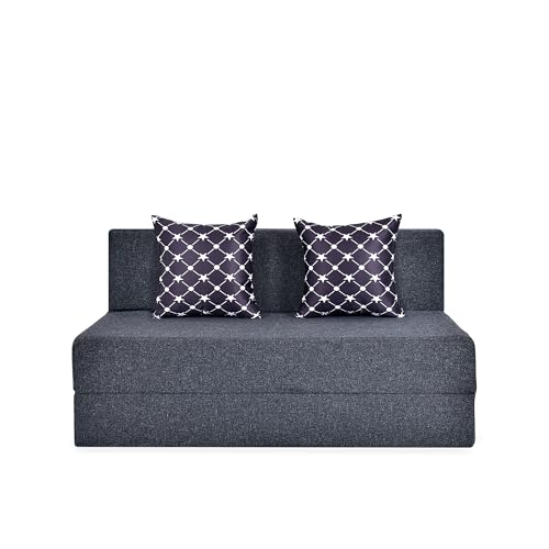 Image of Foldable Two Seater Sofa Bed 4X6 Ft Jute Fabric Washable Cover Convertible Sofa Bed for Home & Office, Guest Room (Finish Color Black - Pre-Assembled)