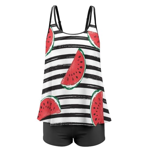 Maillot de Bain Couvrant Tankini Pastèque Rouge pour Masquer les Formes