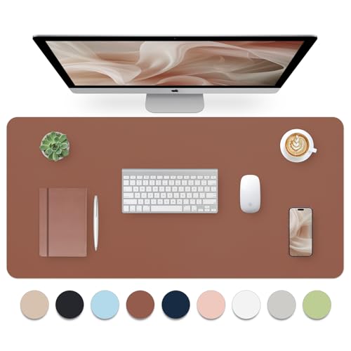 Image of Bloss Brown Leather Desk Pad Protector, Office Desk Mat, Large Mouse Pad, Non-Slip PU Leather Desk Blotter, Laptop Desk Pad, Waterproof Desk Writing Pad for Office and Home (,35.4 inch x 17 inch)