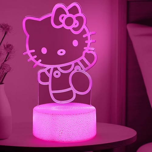 sunduck Pink Kawaii Kitty 3D Night Light with Corded Control- Dreamy Girls Room Decor, Perfect...