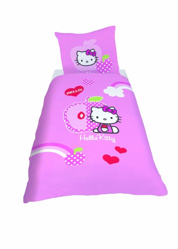 CTI 039549 Hello Kitty Pomme Parure de lit Housse de couette 135 x 200 + taie d'oreiller 80 x 80 cm