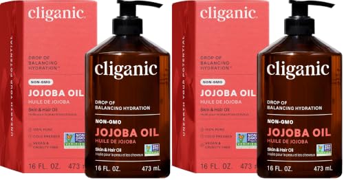 Cliganic Jojoba Oil Non-GMO, Bulk 16oz | 100% Pure for Skin, Hair &amp; Face, Cold Pressed Natural Hexane Free - Hair Relaxer (Pack of 2)