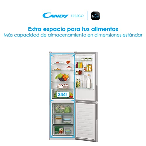 Candy-Fresco-CCE3T618FS-Frigorifico-Combi-60CM-344L-Total-No-Frost-Almacenamiento-Flexible-Cajon-Verdulero-Control-Interno-LED-Puertas-Reversibles-Altura-Ajustable-39DB-Clase-F-Silver