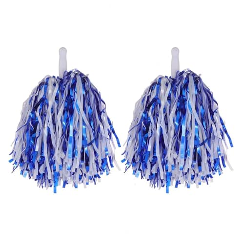 CSSHNL Pompons de Cheerleader Lot de 2 Pompons métalliques for Pom-Pom Girl, for compétitions Sportives et célébrations(Blue White)