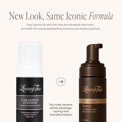 Image of Loving Tan Platinum 2HR Express Self Tanning Mousse, Darkest Shade Yet -Streak Free, Professional Quality Sunless Tanner -5+ Applications per Bottle, Naturally Derived DHA, 4 Fl Oz -Packaging May Vary