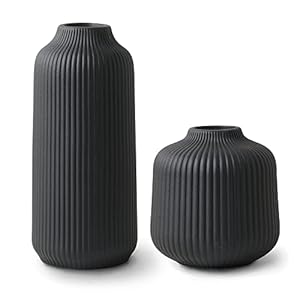 Ceramic Vases in Nordic Style, Modern Vase Deco for Pampas Grass, Boho Deco for Windowsill, Vases Set in Black Matt, Flower Vase as Home Decoration for Fresh Flowers, Dried Flowers, Set of 2