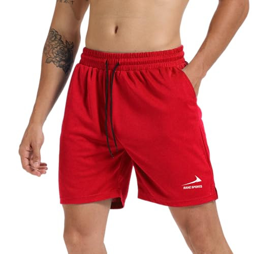 Men's Athletic Shorts - Lightweight Breathable Quick-Dry Gym Running Fitness Workout Shorts with Elastic Waistband Red L