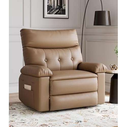 GarveeHome Oversized Leather Recliner Chair, Swivel Rocker Manual Recliner for Adults, Lazy Rocking Chair with Comfort Arms and Back Single Sofa for L