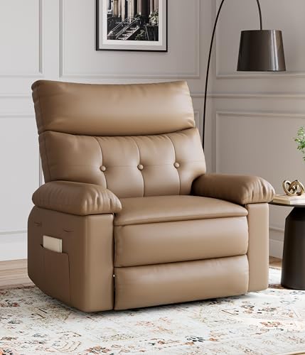 Image of GarveeHome Oversized Leather Recliner Chair, Swivel Rocker Manual Recliner for Adults, Lazy Rocking Chair with Comfort Arms and Back Single Sofa for Living Room