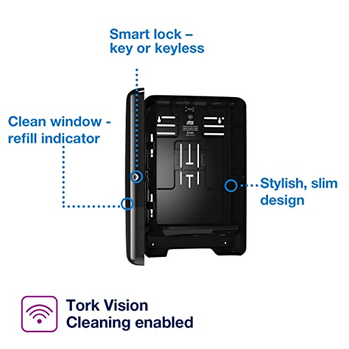 Image of Tork Xpress Multifold Hand Towel Wall Mounted Dispenser Black H2, One-at-a-Time Dispensing, Elevation Range, 552008
