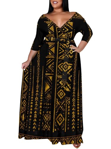Image of PinkPatty Women's Plus Size Maxi Dress Print 3 /4 Sleeves V Neck Party Sundress Wedding Guest Dresses