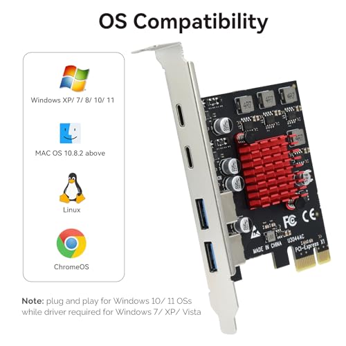 Image of ELUTENG PCI Express PCIE Card (PCIE to USB) 2 Port USB 3.1 Gen2 10Gbs Superspeed PCIE Expansion Card with Efficient Heat Dissipation Support Type A + Type C Ports for Windows XP /7 /8 /8.1 /10 | Superspeed PCI Express Expansion Card USB Card for Desktop PC Support Windows 11 /10 /8 /7 /XP /Vista