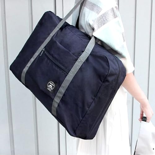 Foldable Travel Duffel Bag Tote Carry-on Luggage Bag Large Packable Overnight Bag Weekend Travel Bag for Men Women Navy Blue 6