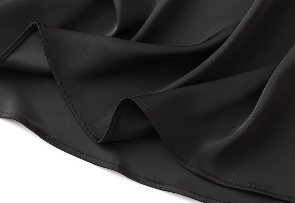 Gonne da Donna,Gonna Longuette da Donna Gonna A Trapezio A Vita Alta in Raso Nero Cerniera alla Moda Gonne Lunghe Eleganti con Volant Increspato Fluente in Tinta Unita per Ragazze Ladies,M