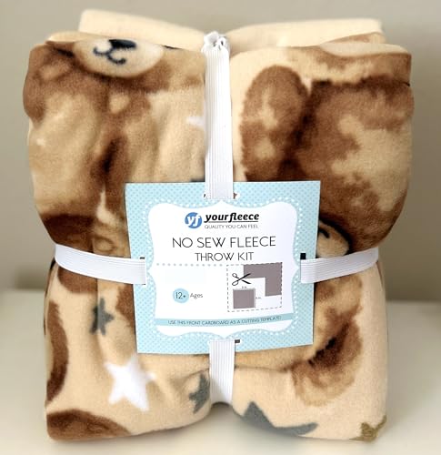 Teddy Bear Stars Anti-Pill Premium No-Sew Throw Fleece Fabric Kit (50x60)
