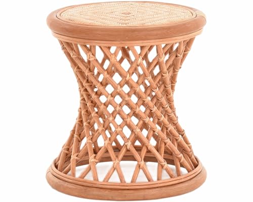 Korb-Outlet Tabouret en rotin croisé - Repose-pieds rond - Tabouret d'appoint - Terracotta