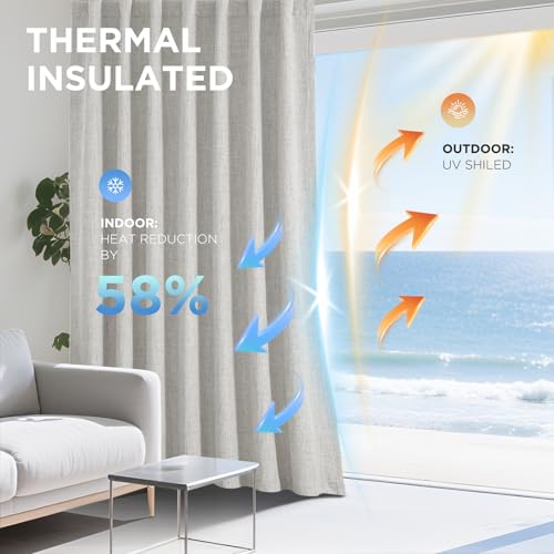 Image of Joydeco 100% Blackout Curtains for Bedroom - Natural Linen Curtains 42 inch Wx 96 inch L Long, Thermal Insulated 2 Panels Greyish White Light Blocking Drapes, Rod Pocket & Back Tabs for Living Room