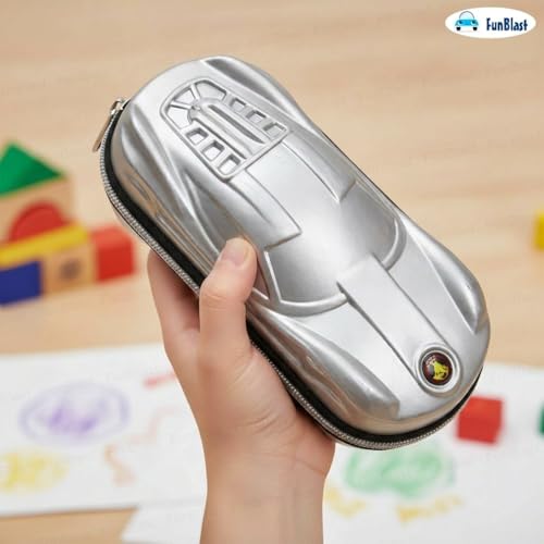 Image of FunBlast Car Design Pencil Case for Kids, Zipper Pencil Pouch for Boys & Girls, School Stationery Organizer, Large Capacity Pen & Pencil Holder, Cute Pencil Box, Birthday Return Gift for Kids (Grey)