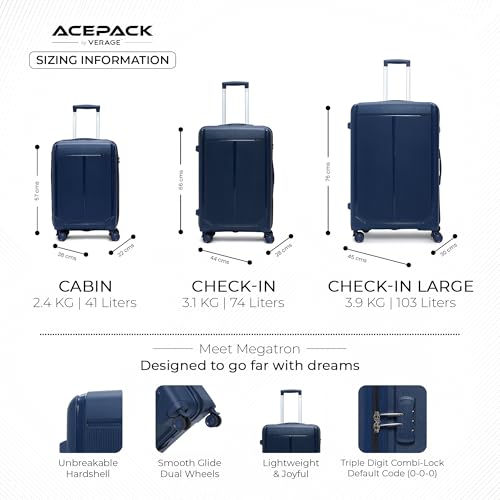 Image of ACEPACK by Verage Megatron Hard Side Polypropylene Luggage Set of 2 (Medium 74L + Large 103L) | Lightweight Unbreakable Suitcase Set with 360 Silent Spinner Wheels, Number Lock & Telescopic Handle