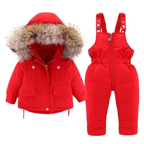 Baby Girls Boys Snowsuit Sets Winter Thick Warm Hooded Puffer Down Jacket & Ski Bit Pants Jumpsuit 2Pcs Set