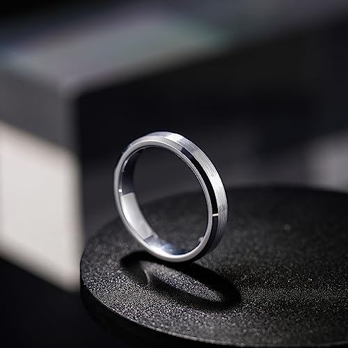 Greenpod 4mm 6mm Tungsten Carbide Ring for Men Women Beveled Edge Brushed Silver/Silver Blue/Black/Black Blue/Gold Wedding Band Comfort Fit Size 4-14.52