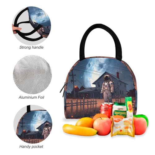 Astronaut at Farm Print Backpack Set with Lunch Bag, Large Capacity Travel Backpacks and Lunch Box Insulated for Commute Hiking Picnic4