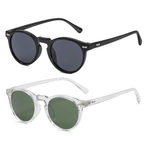 Image of Gleyemor Vintage Polarized Sunglasses for Men Round Sunglasses UV400 Protection Retro Hand-crafted Acetate Frame