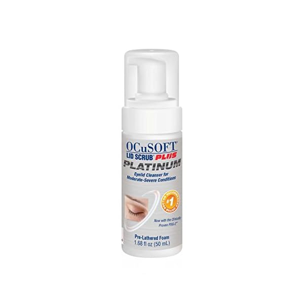 OCuSOFT-Lid-Scrub-Plus-Platinum-Foaming-Eyelid-Cleanser-50-Milliters-Extra-Strength-Cleanser-for-Irritated-Eyelids-Associated-with-Blepharitis-Dry-Eye-Meibomian-Gland-Dysfunction-MGD OCuSOFT Lid Scrub PLUS Platinum Extra Strength Foaming Eyelid Cleanser - Leave-On Eyelid & Eyelash Cleanser with Phytosphingosine to Remove Oil, Dirt & Makeup -1.68 fl oz
