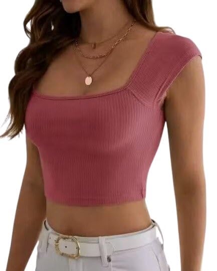 Image of Square Neck Sleeveless Unique Crop Top for Women - Lycra, Solid Design, Comfortable Fit, Stylish Summers