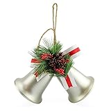AuldHome Design Wall Hanging Silver Bells; Vintage Rustic Christmas Bells Door Hanger or Wreath Christmas Decoration