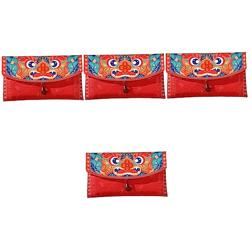 Enveloppe rouge Nouvel An Chinois lot de 4 pochettes en tissu pour repas de famille