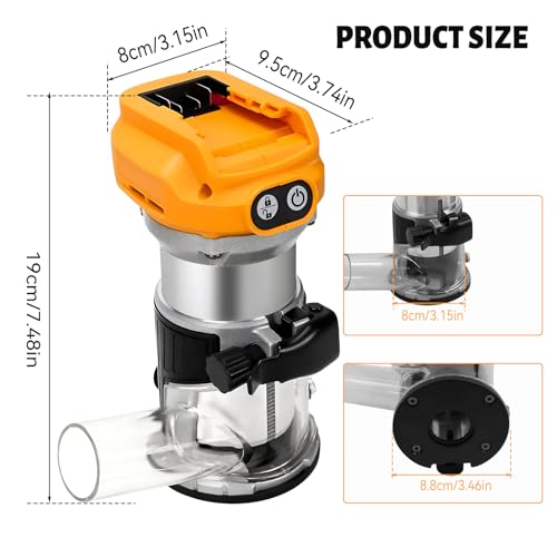 Cordless Wood Palm Router for Dewalt 18-21V Battery, 800W 30000 RPM Brushless Handheld Palm Routers with 6 Speeds for Woodworking Hand Edge Trimmer with 15pcs 1/4" Shank Router Bits 8 Cordless Wood Palm Router for Dewalt 18-21V Battery, 800W 30000 RPM Brushless Handheld Palm Routers with 6 Speeds for Woodworking Hand Edge Trimmer with 15pcs 1/4" Shank Router Bits - Image 8