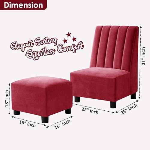 Image of Rosebell Sofa with Ottoman Combo Single Seater Sofa Set with Matching Footrest for Living Room & Bedroom - Red Color